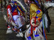 Native American Dancers competing a local powwow